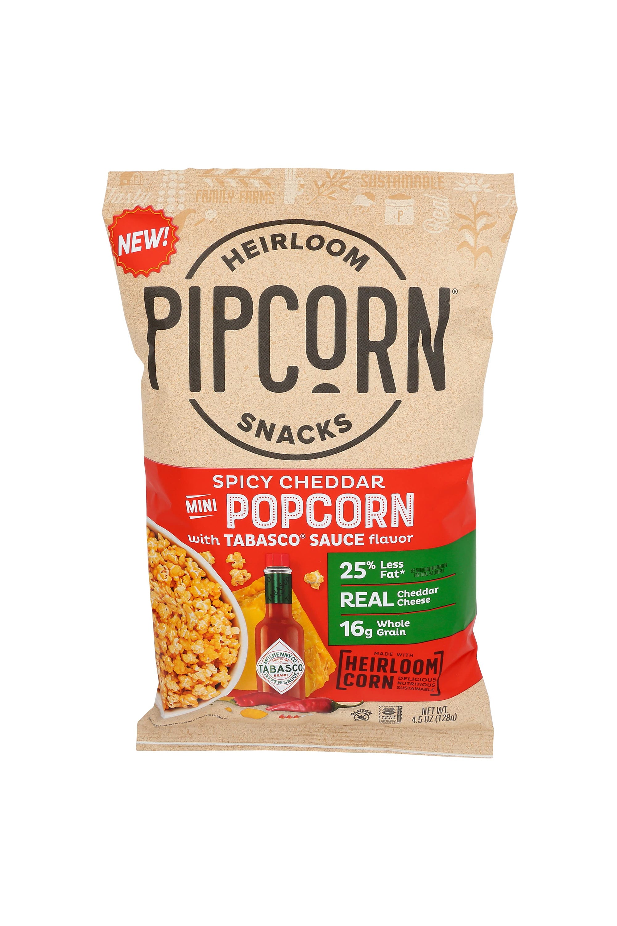 Heirloom Spicy Cheddar Mini Popcorn with Tabasco by Pipcorn Snacks