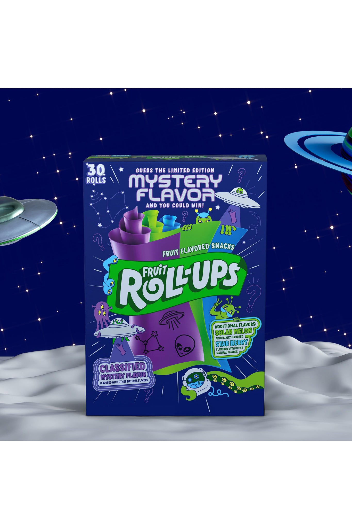 Fruit Roll-Ups Fruit Flavored Snacks, Mystery Flavor, Solar Melon, and Star Berry [30 Rolls]